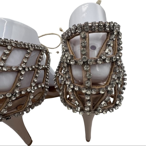 NWT Express Tan Rhinestone Embellished Ankle Strap Heeled Sandals Size 9 Women’s - Picture 11 of 13